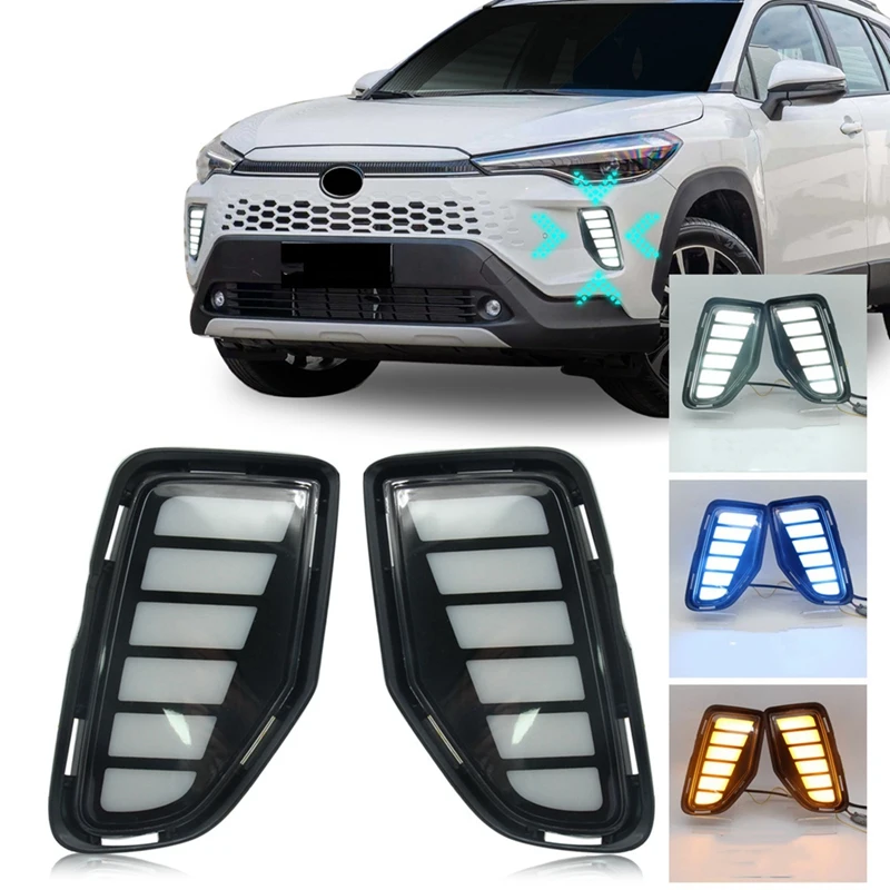 Car Daytime Running Light DRL For Toyota Corolla Cross 2024 Turn Signal Light Fog Lamp, White+Yellow+Blue Light