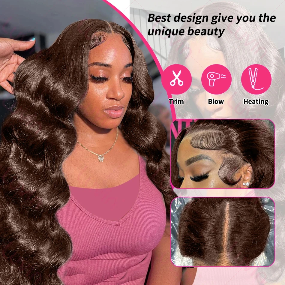 الجسم موجة الشوكولاته براون الدانتيل الجبهة الباروكات شعر الإنسان قبل قطعها البرازيلي 13x4 Hd الدانتيل الشفاف شعر مستعار أمامي للنساء