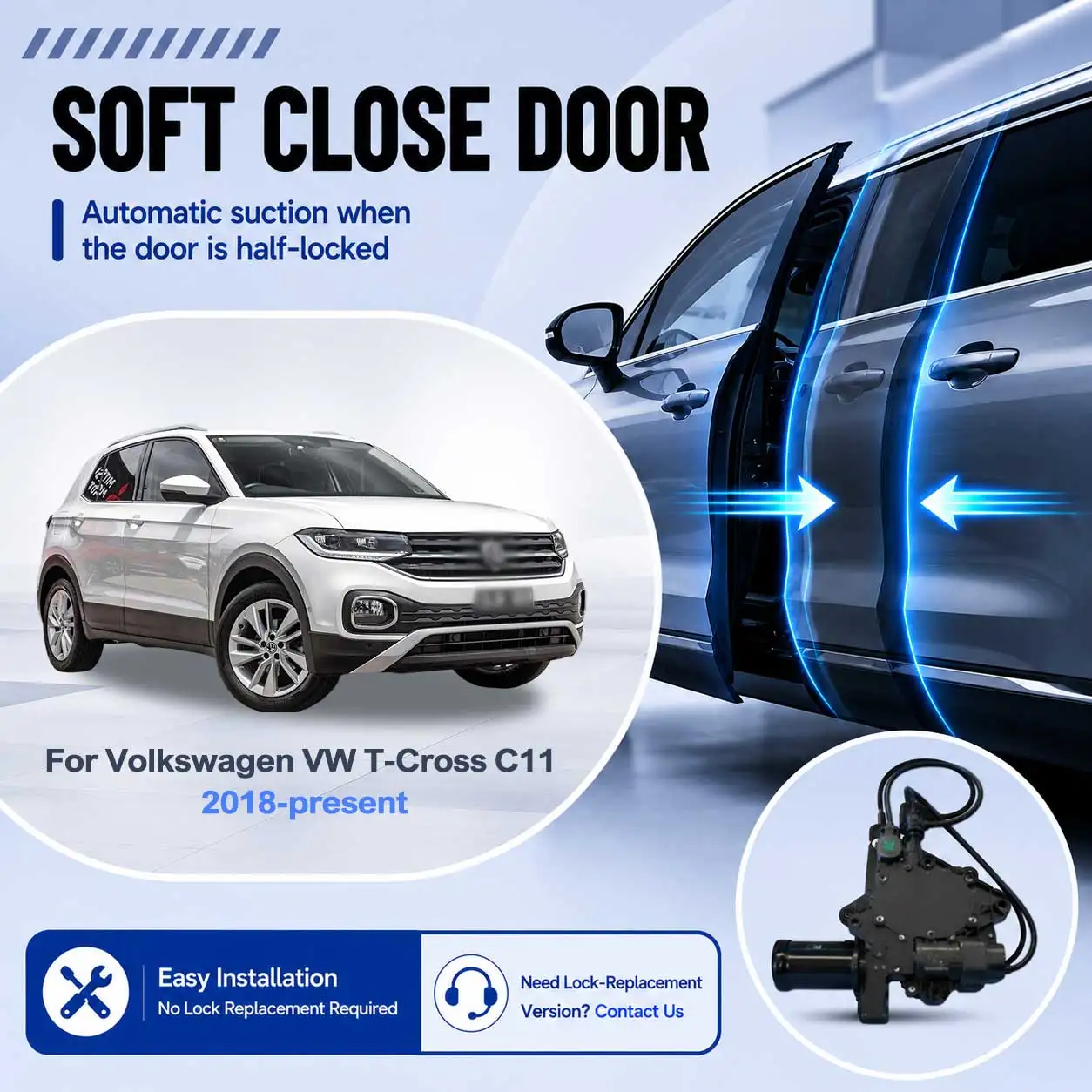 

For Volkswagen VW T-Cross C11 2018-present Electric Soft Close Door Upgrade Kit No Door Lock Replacement Required