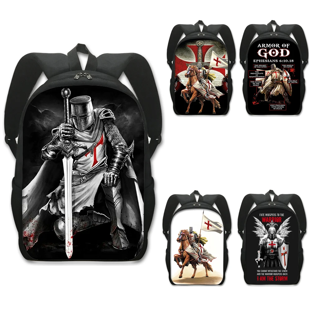 Knights Templar Print Backpack for Teeanger Boys Girls Rucksack Children School Bags Distressed Cross Men Travel Bag Bookbag