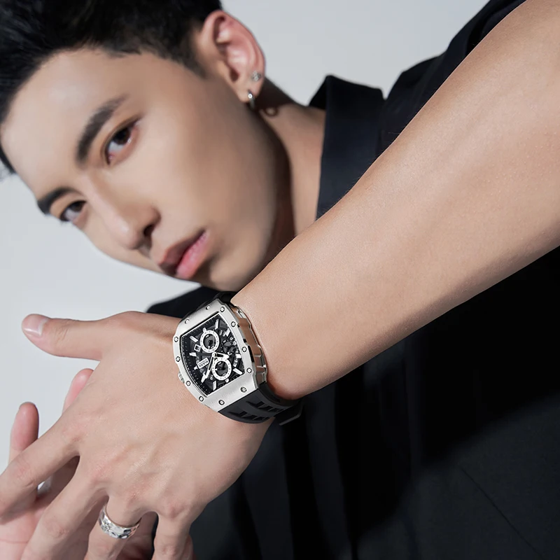 Brand Men Watch Domineering Barrel Watch Curved Surface Sports Men Quartz Wristwatch