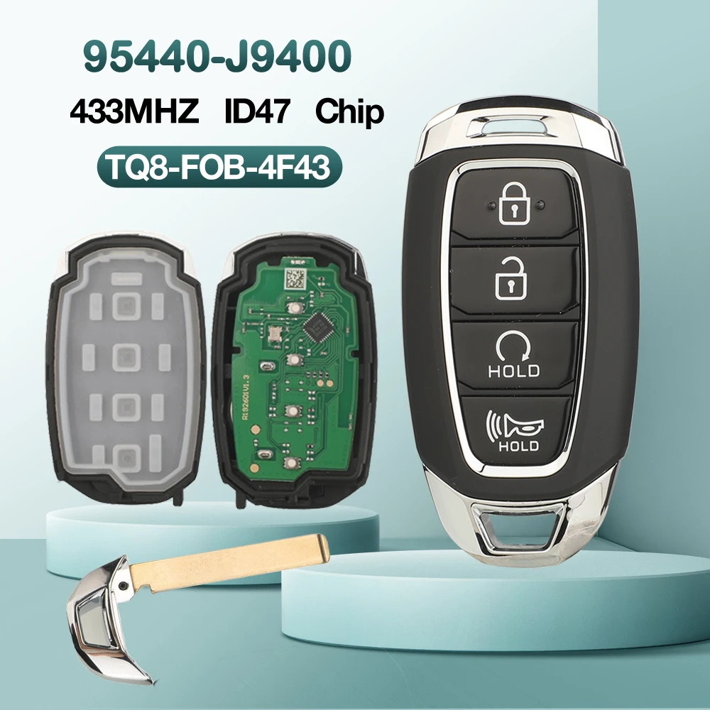 

Jingyuqin 4 кнопки дистанционного ключа автомобиля 433 МГц ID47 чип 95440-J9400 для Hyundai Kona 2021 + брелок без ключа TQ8-FOB-4F43