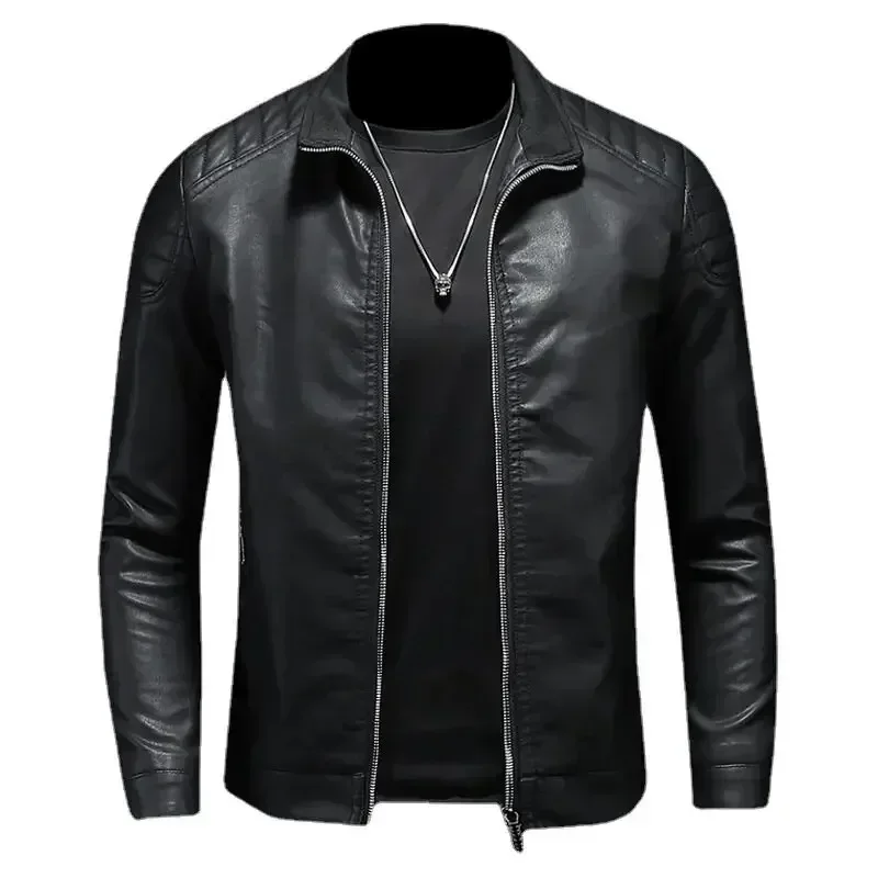 NEUE Frühlings-Motorradjacke aus PU-Leder für Herren, Lederjacke mit Stehkragen, lässiger Windbreaker, trendige Herrenbekleidung – Detail 8