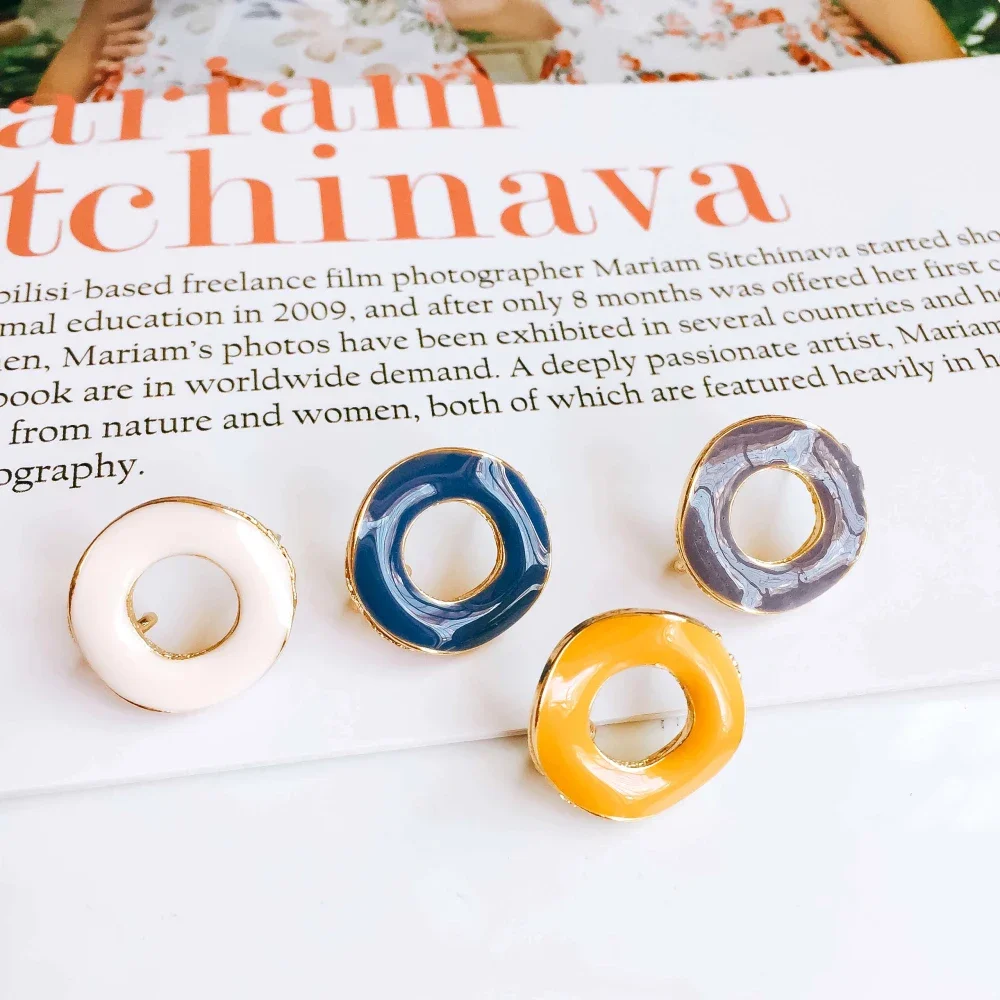 Enamel Alloy Round circle Stud Earring Components Eardrop for Women DIY Jewelry Accessories Handmade Materials 6pcs
