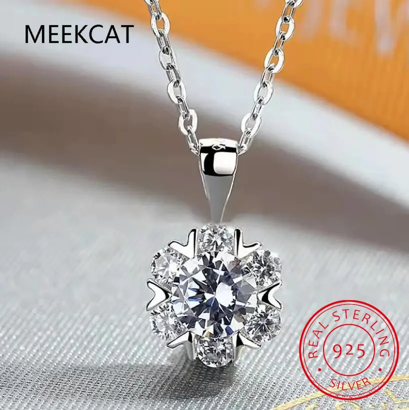 1 Carat Round Brilliant Cut D Color Moissanite Heart Arrow Pendant Necklace Silver 925 Diamond Gemstone Snowflake Necklace Colar