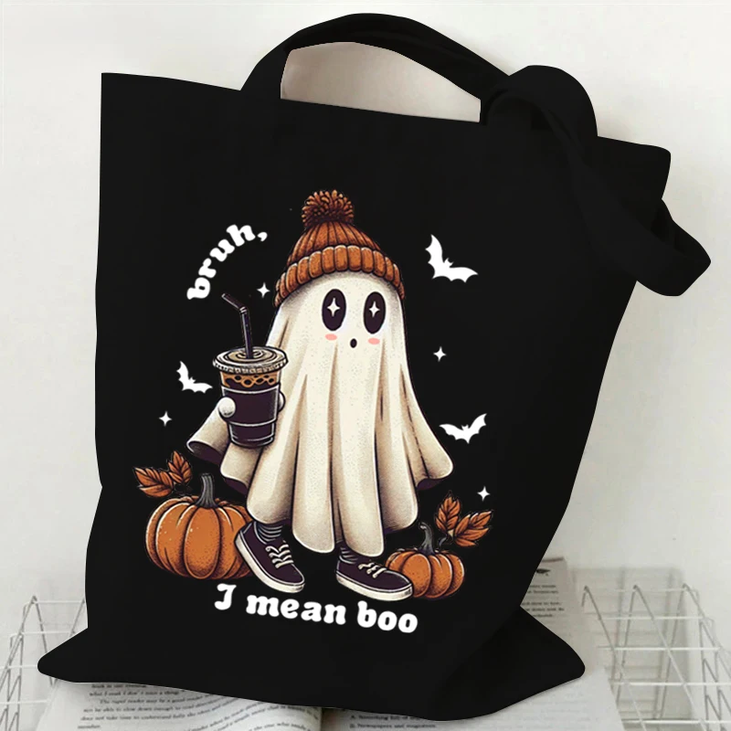 Women\'s Handbags Halloween Canvas Shopping Bag Cute Ghost Designer Bags for Women Vintage Horror Pumpkin Print Women Tote Bags