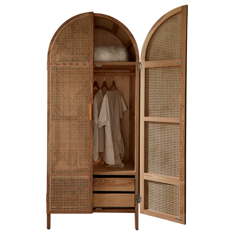 

Simple rattan art cabinet modern simple solid wood frame wardrobe