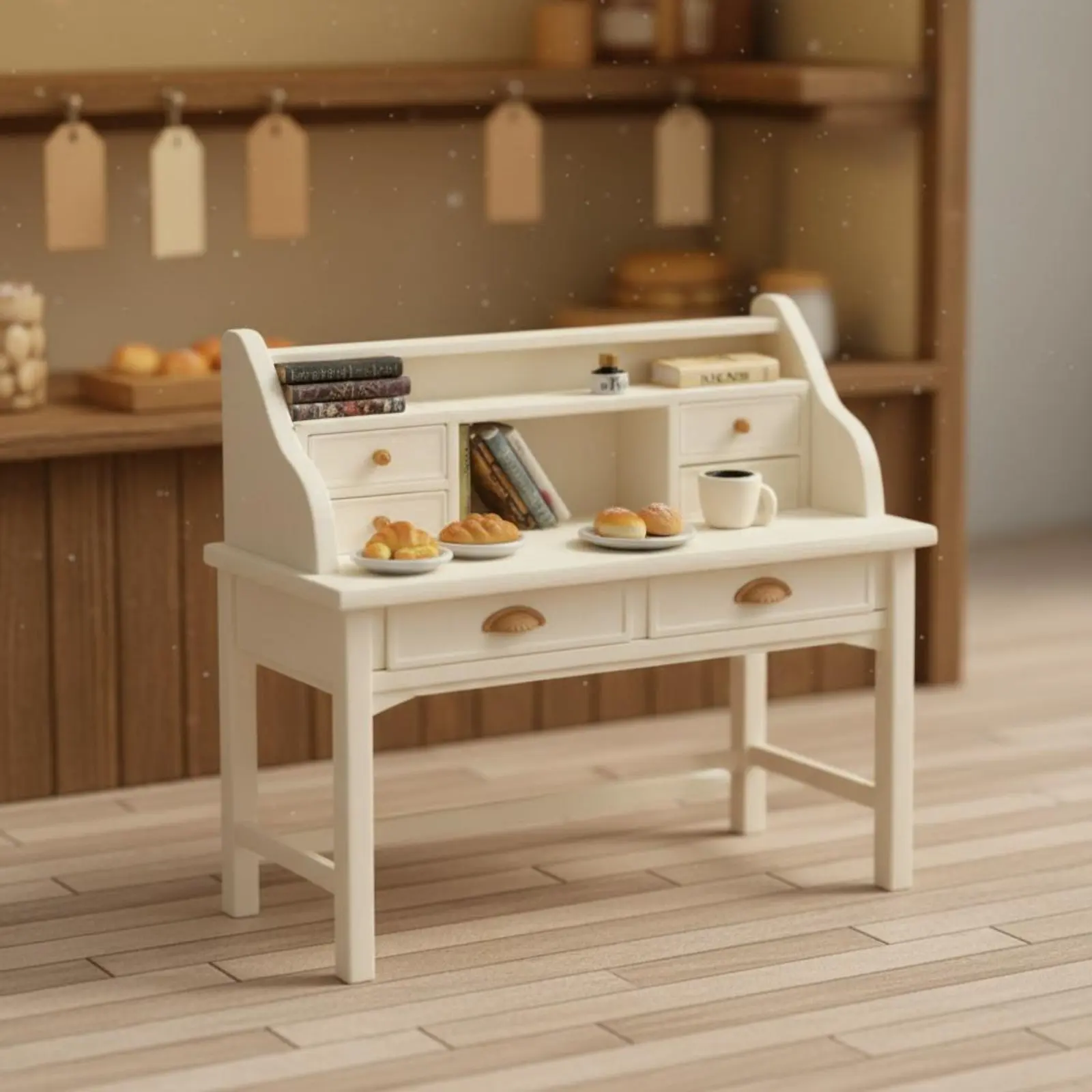 

Miniature Display Cabinet Desk Realistic Dollhouse Study Desk Toy Furniture Compact Size Lightweight