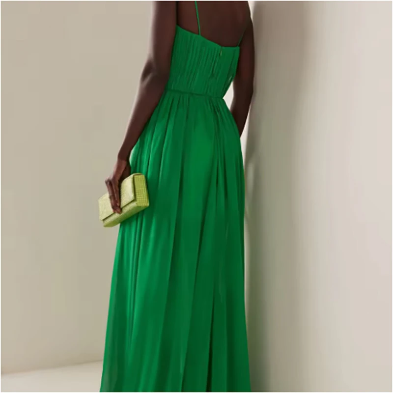 Fashion Green spaghetti-straps v-neck Formal Evening Dresses Chiffon A-Line Prom Dresses Customized فساتين سهرة