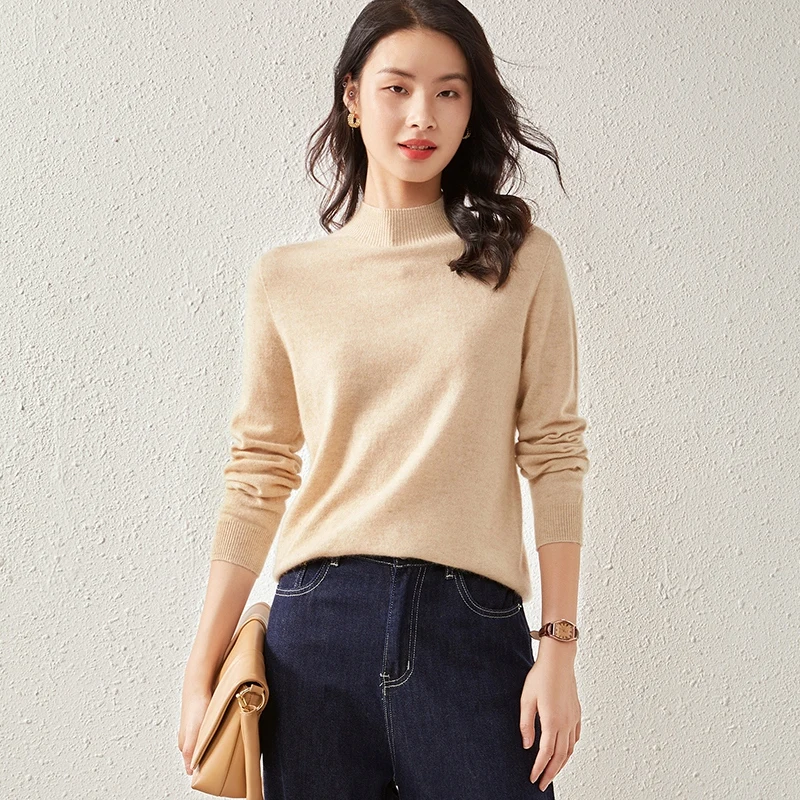 

Autumn and Winter New Women's 100% Pure Cashmere Half High Collar Inner Knitted Shirt Hot Selling Women's Top