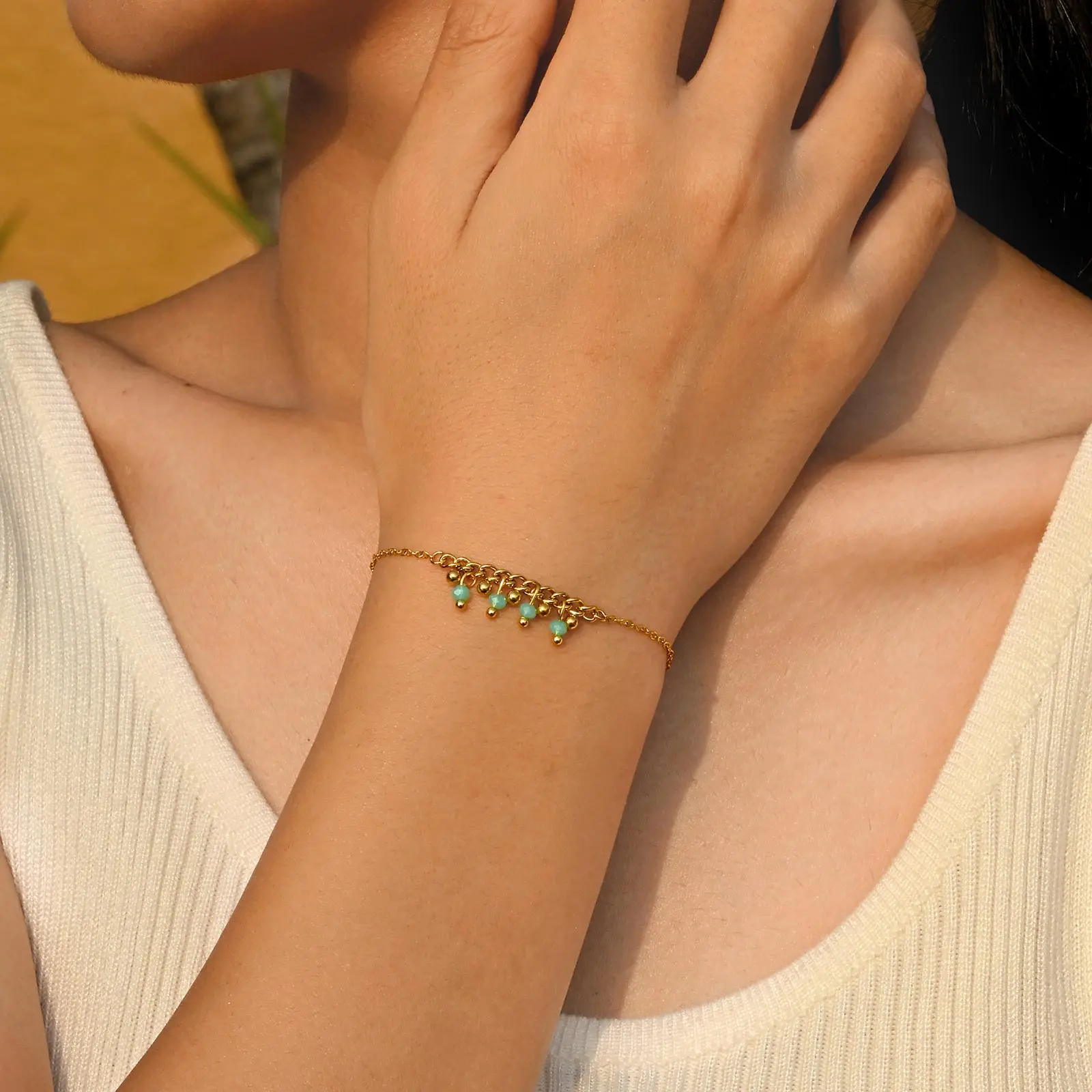 

Women's Red/Green Color Boho Tassel Beads Bracelet, Gold Plated Stainless Steel Cross Chain Bracelet, Fashion Exotic Jewelry