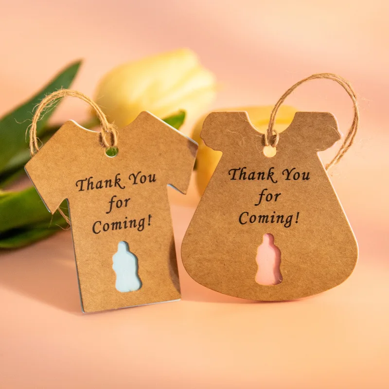 50 Sets Baby Shower Gift Tags Pink Blue Kraft Paper Cards Boy or Girl Christening Baptism Gender Reveal Party Gift Packaging Tag