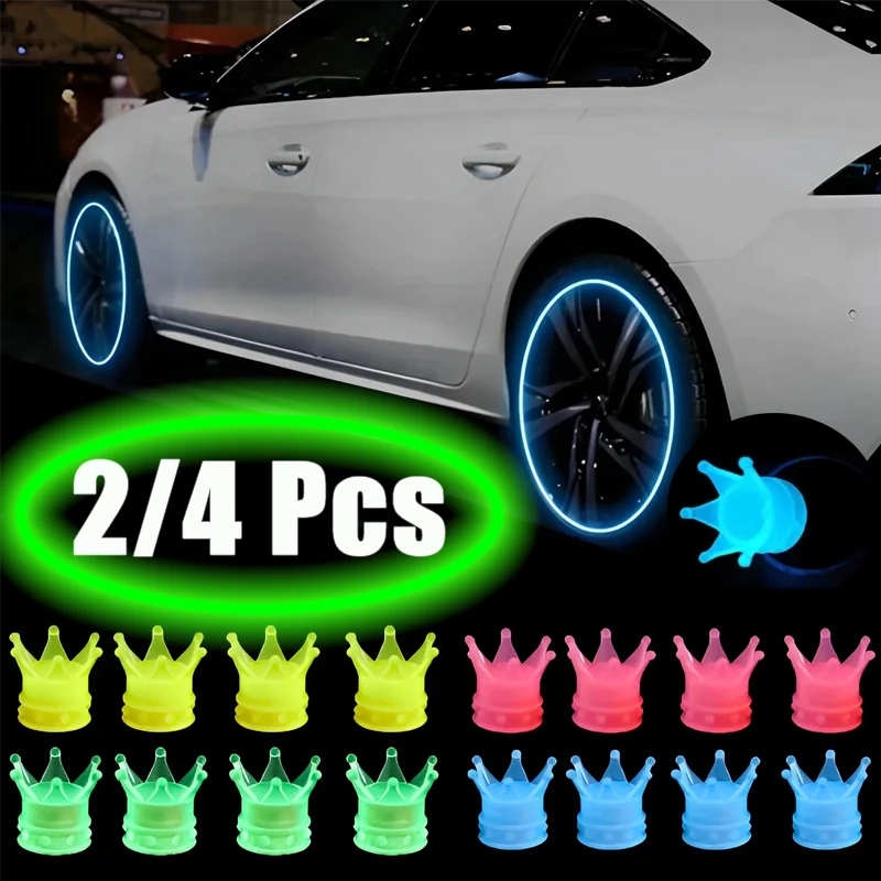 

Glow-in-the-dark Crown-shaped Tyre Valve Caps For Cars Luminous Motorcycle Tyre Valve Caps With Dust Protection Auto Accessories