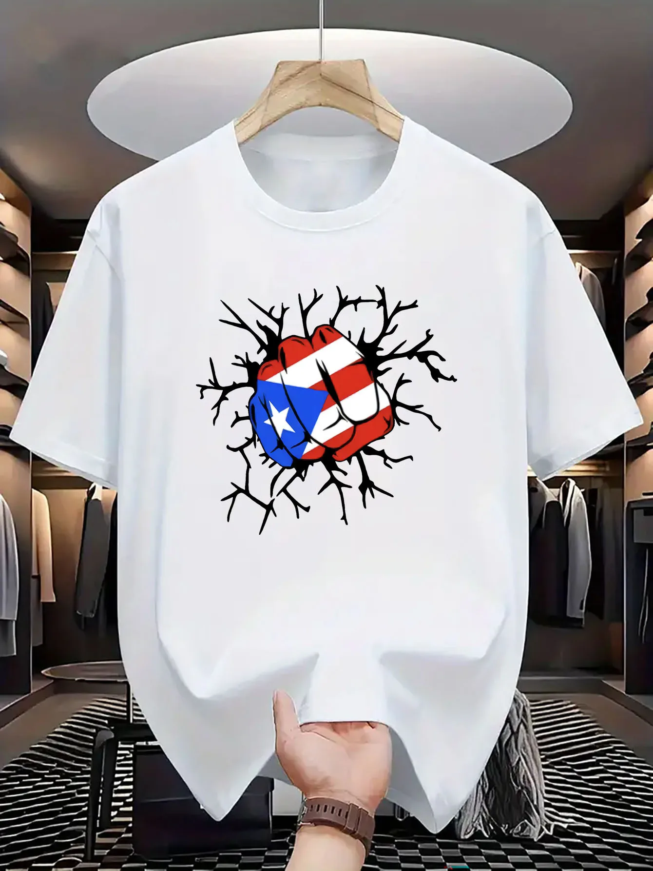 Pure Cotton Men's T-shirt Creative Boxing Print Comfort And Casual Summer Outdoor Activities T-Shirt