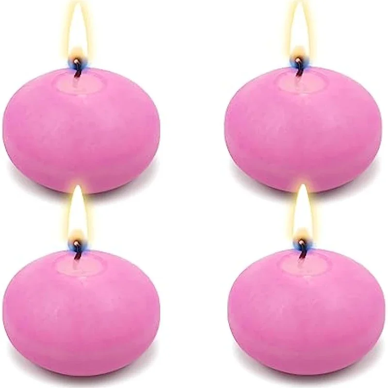 

4 Pcs Pink Floating Candles Unscented Dripless Wax Discs Mini for Centerpieces Cylinder Vases Weddings Party Relaxation Spa