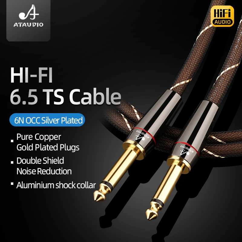 HiFi 6.5mm TS Audio Cable 6N OCC Silver Plated Double Shield Balanced Audio Cord 6.5mm 6.35mm Wire for Amplifier Mixer