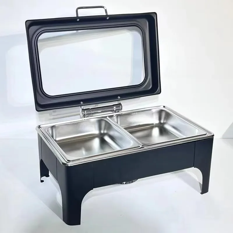 Black Luxury Stainless Steel 9 Liter Gas Heated Warmer Buffet Set with Food Warmer