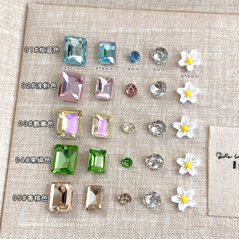 Kit de Material de flor rosa de girasol y Margarita de resina colorida, diamantes de imitación para uñas, decoraciones artísticas, accesorios de dijes, herramientas de manicura