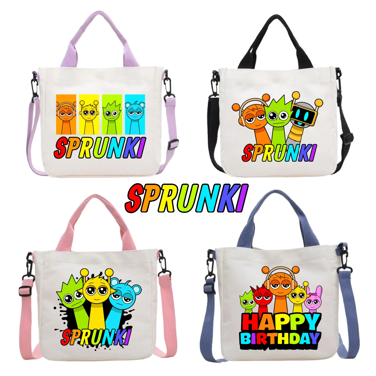 

Sprunki Large Capacity Fashion Cartoon Print Shoulder Bag Wear Resistant Boys Girls Canvas Crossbody Bags Women Shopping Handbag