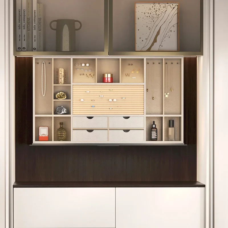 Customized electric lift hanging cabinet pull basket dresser cloakroom invisible smart dresser makeup mirror led with light