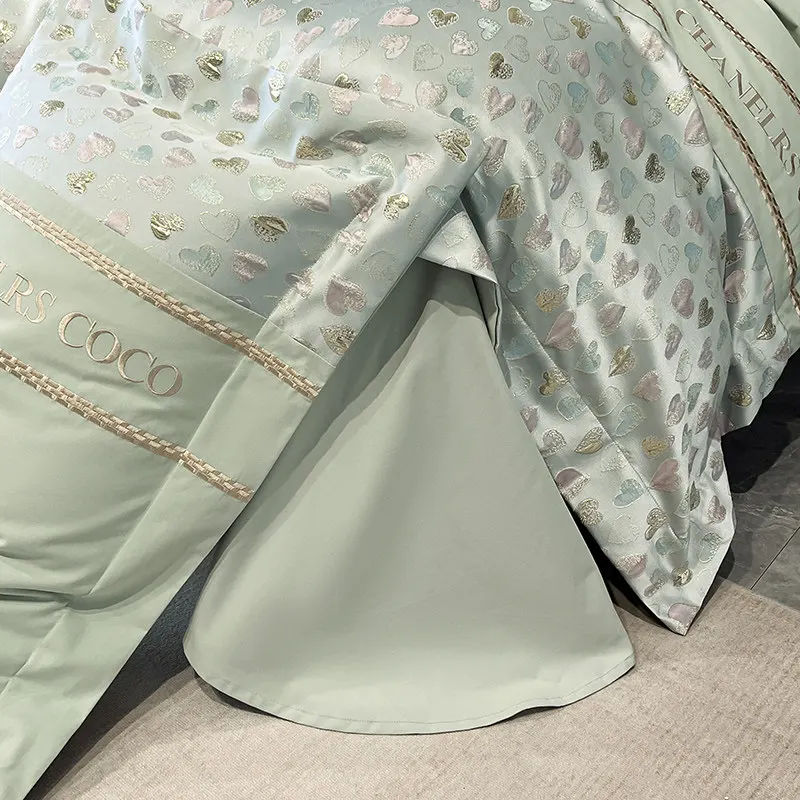 Bedroom Light Luxury Pure Cotton Long Staple Cotton Four Piece Set with Heart Embroidery Duvet Cover High-end All Cotton Bedding