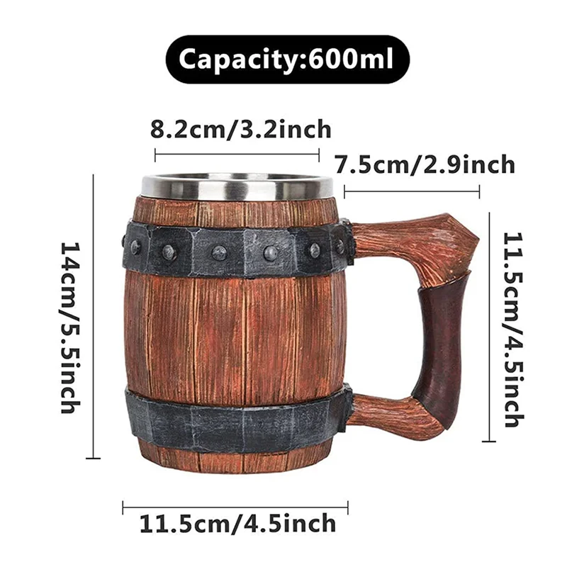 Tasse à café tasse à thé, baril en bois d'imitation personnalisé avec poignée en cuir, tasse de Bar de grande capacité tasse à boire 600M, meilleure vente