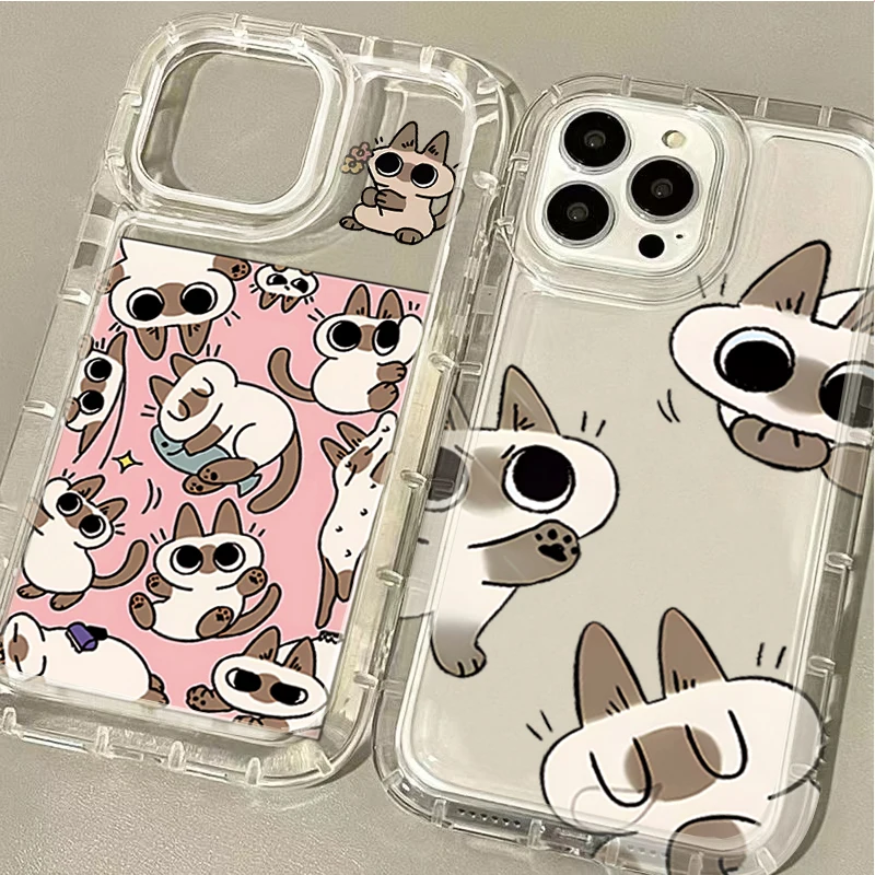 حافظة شفافة لهاتف سامسونج جالاكسي A15 A55 A05 A05S A14 A24 A13 A23 A73 A12 A22 A32 A52 A52S A72 A31 A51 A71 قطة سيامية جميلة لطيفة #3