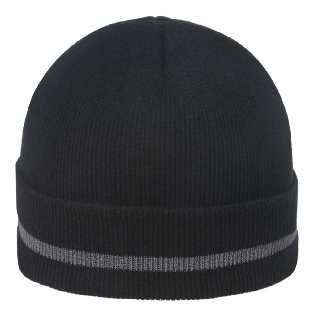 

Fluorescence Knitted Hat Reflective Stripe Warm Unisex Beanie For Outdoor Sports Winter Riding Running Fishing Travel Cap