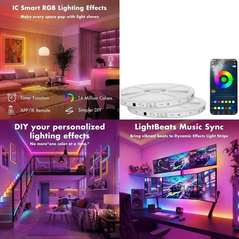 

Умные светодиодные ленты RGB для спальни, 130 светодиодов, управление через приложение и пульт, синхронизация с музыкой, DIY-дизайн, эффекты радуги, идеально подходят для дома
