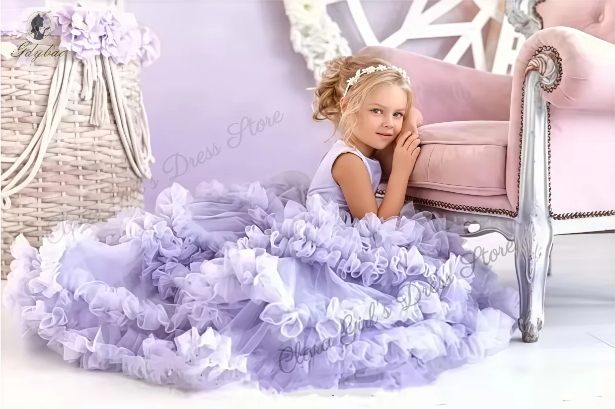 

Fluffy Light Purple Flower Girl Dress Multi-Layer Backless Toddler Pageant Dress Puffy Tulle Dress for Children's Wedding