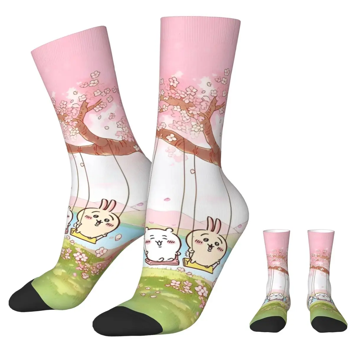 Funny Chiikawa Swing Manga Football Socks Cute Japanese Anime Polyester Crew Socks for Unisex Non-slip