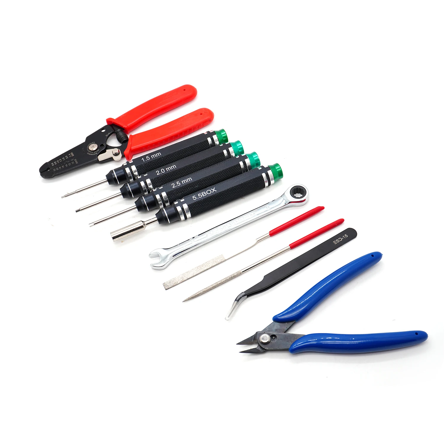 Multi-functional DIY Repair Tool Set with 1.5/2.0/2.5mm Hex Screwdriver & Pliers & Wrench & Flat Needle File for RC Drone Car