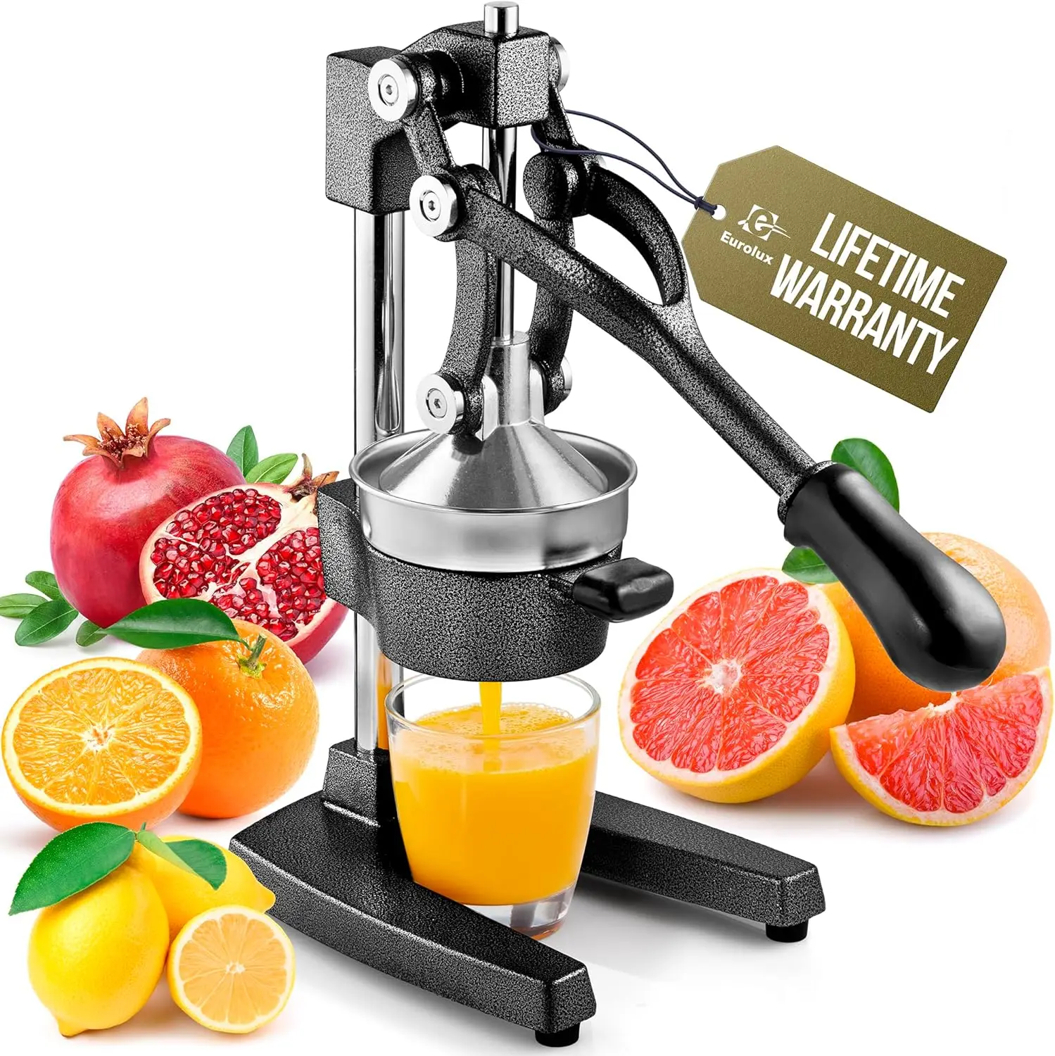 

Heavy Duty Cast Iron Citrus Juicer | Extra-Large Manual Press for Fresh Orange, Lemon, Pomegranate Juice