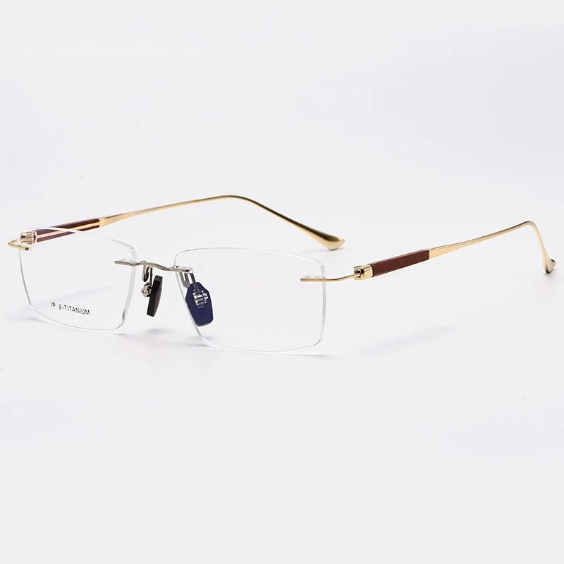 Belight التيتانيوم النقي البصري مع خشب الصندل شكل مربع خفيف للغاية بدون شفة إطار الرجال وصفة طبية النظارات نظارات W0009
