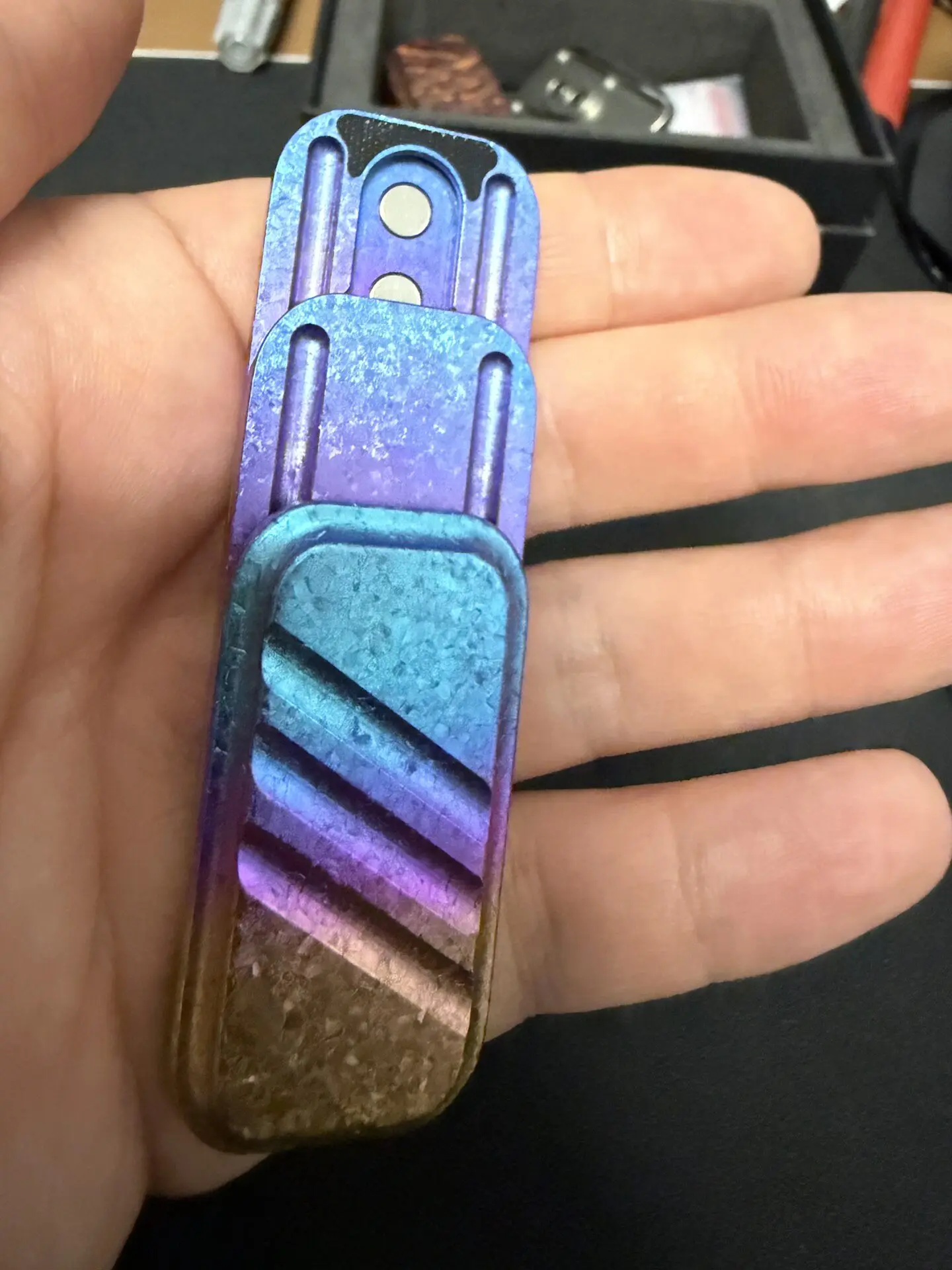 Used EDC Kais Is Sugar Edc Push Card/Fingertip Top, Rainbow Color Sprocket Fidget Spinner