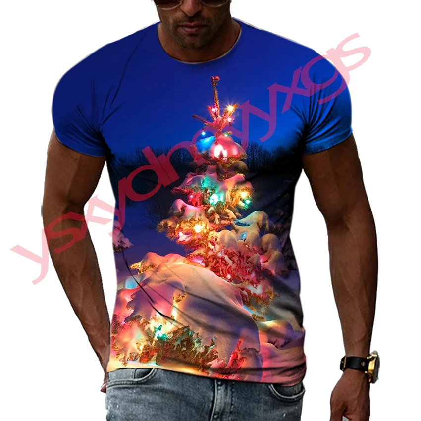 Christmas Tree Carnival Santa Claus Happy New Year Gift Man T-shirts Hip Hop 3D Print Harajuku Round Neck Tee Short Sleeve Top