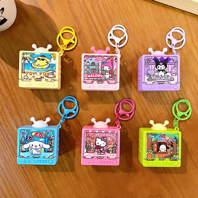 Cute Pop Up Surprise TV Shape Keychain Funny Stress Relief Prank Toy Novelty Weird Couple Bag Pendant Mini Portable Tricky