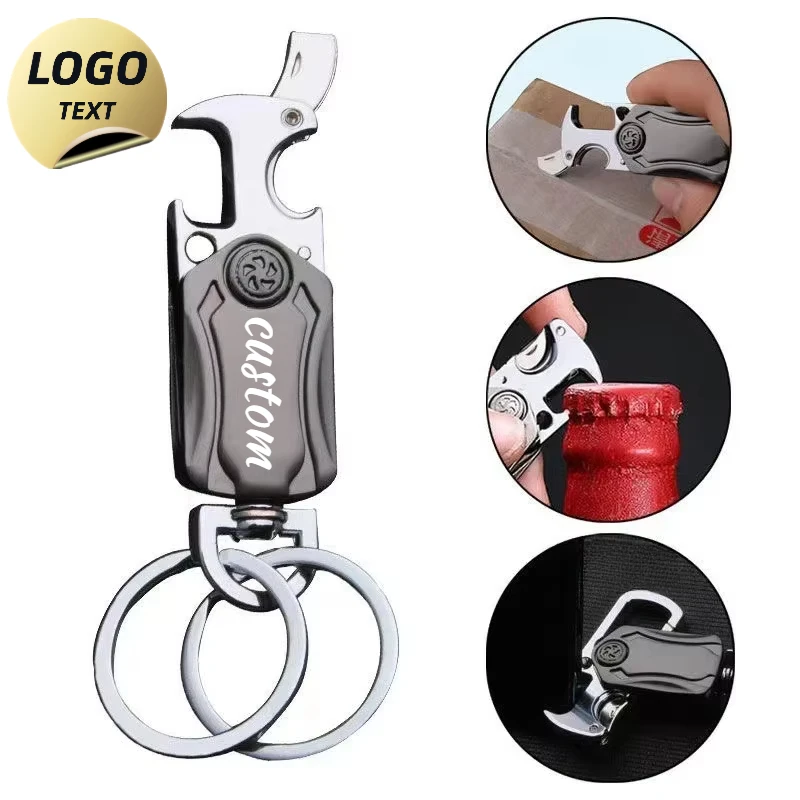 

Custom Logo Multifunctional Metal Rotating Keychain Laser Engraved Car Key Chain Holder Name Personalize Ring Keyring Blank Gift