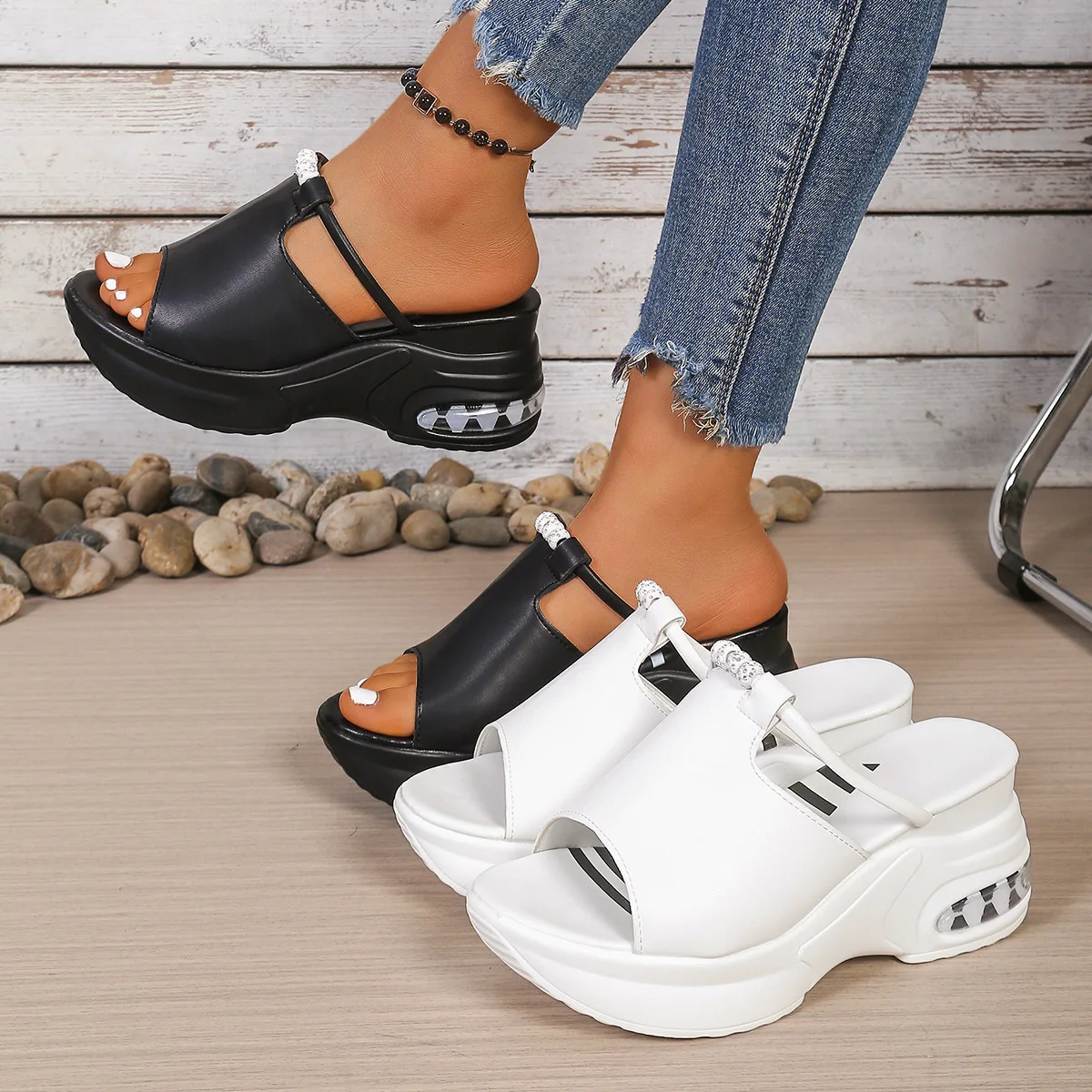 2026 Women's Casual Comfortable Breathable Sandals with Spongy Heel Thick Sole Straight Drag Sloping Heels for All-Day Wear