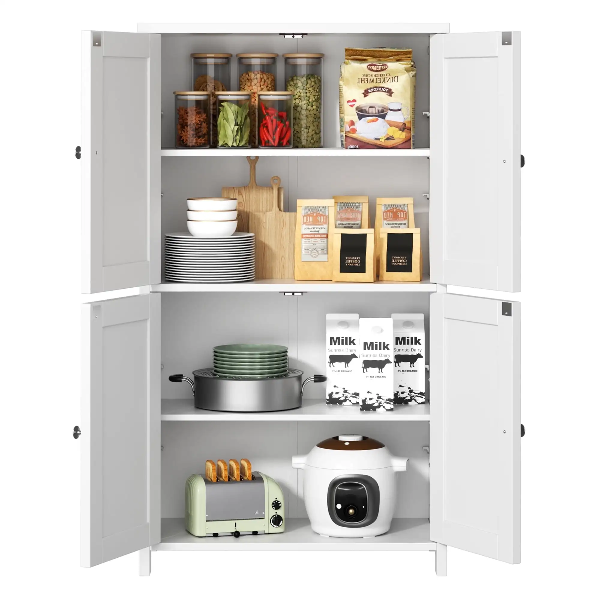Freestanding Bathroom Floor Storage Adjustable Shelf with 4 Doors 43