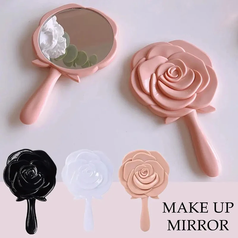 1Pc Portable Beauty Mirror 3D Cubic Retro Rose Shaped Makeup Mirror Home Handheld Small Skin Care Tools Girl Birthday Gift