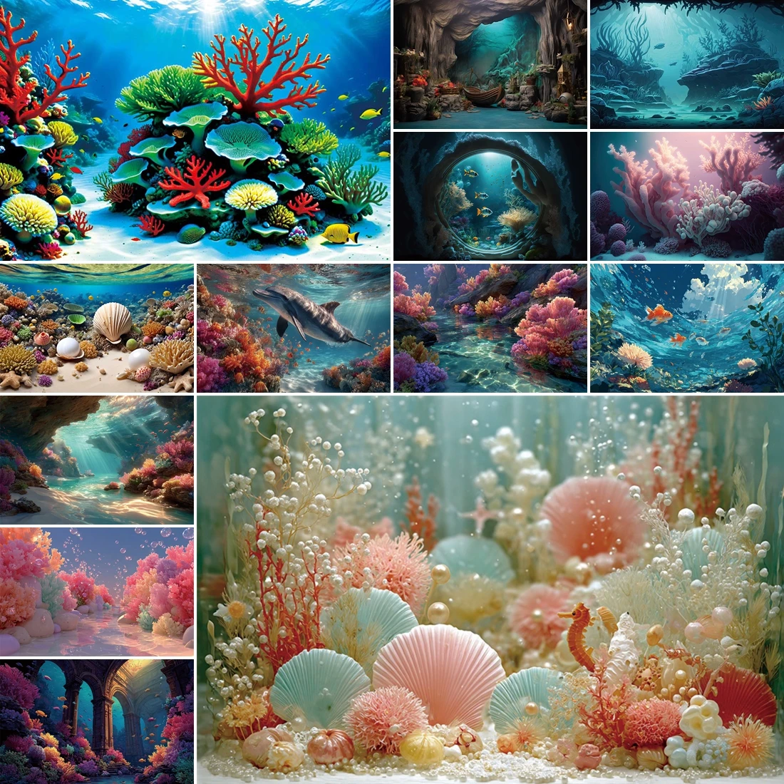 

MOON.QG Aquarium Coral Underwater World Background Photography Seabed Water Fish Backdrop Product Photozone Birthday Studio