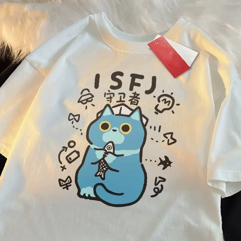 

Summer Kawaii Cat Print Men's T-Shirt Short-Sleeve Trendy Natural Fabric Tee for Campus To Streetwear Graphic T Shirts