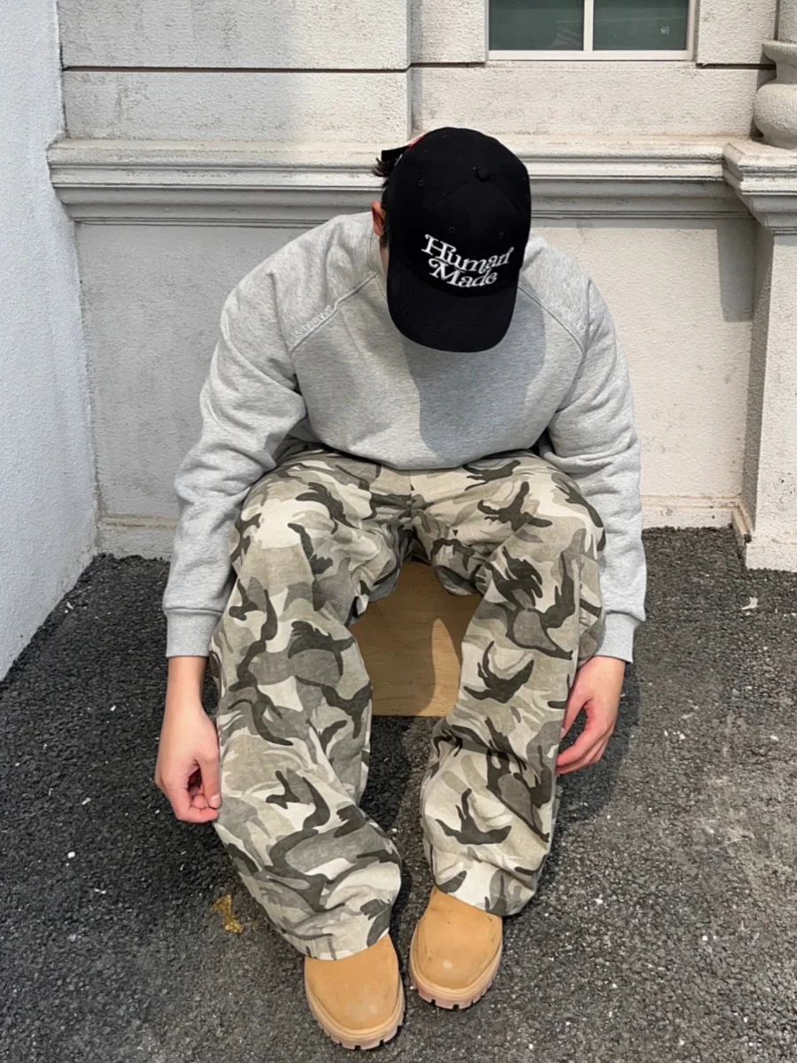 

American Retro Camouflage Work Pants Men's Hiphop Trendy Design Straight Leg Long Pants Spring Summer Casual Loose Fit Youthful