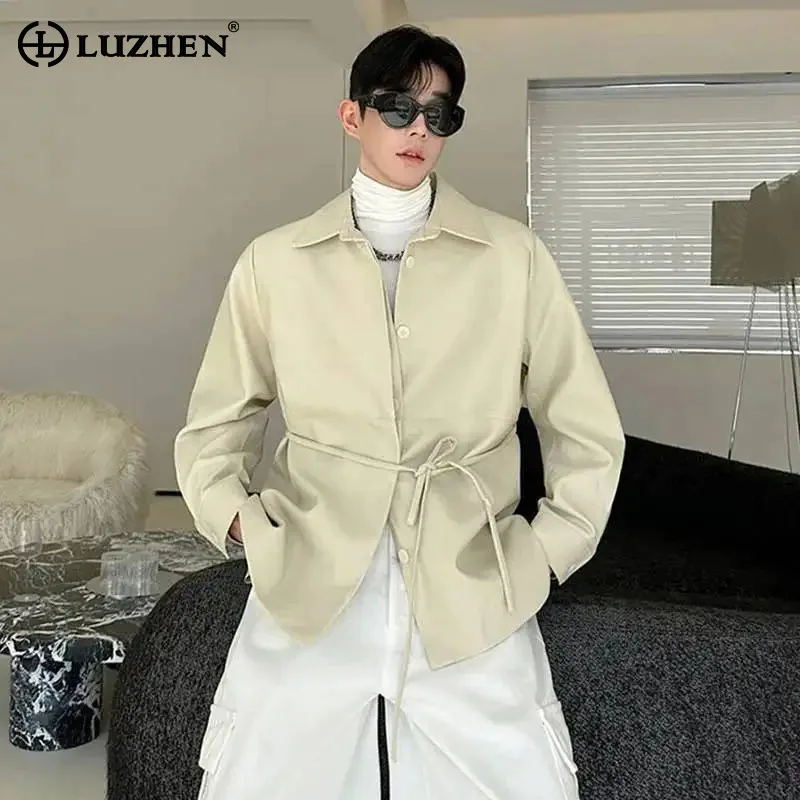 LUZHEN Waist Leather Fashion Color Personalized Solid Strap Ins Coat Men's 2026 New High Quality Elegant Handsome Clothes JY8882