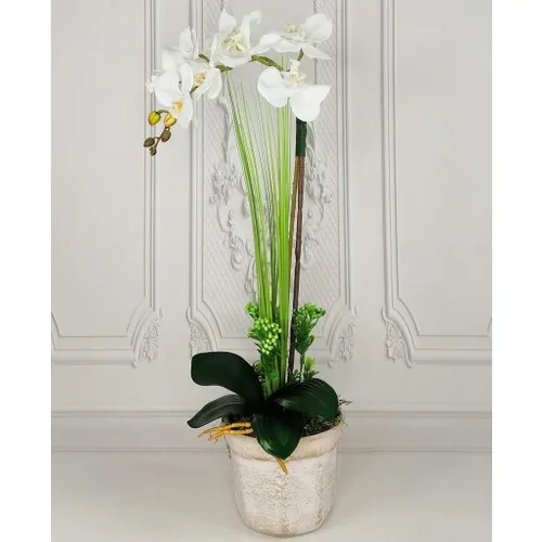 Nettenevime Artificial Flower White Orchid Ceramic Pots Single Branch Orchid 60CM