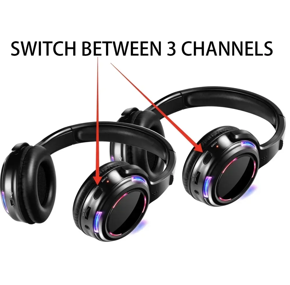 Nova cobertura de alta qualidade 500m 3 áudio rf silencioso disco fones de ouvido disco silencioso disco sem fio led silencioso fones de ouvido