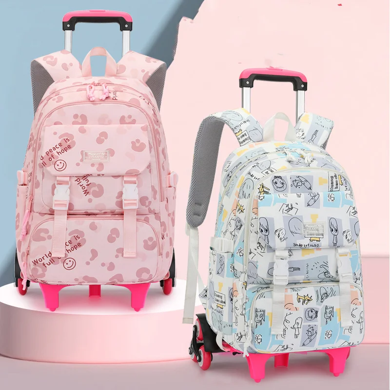 Trolley Children School Bags Mochilas Kids Backpacks With Wheel Trolley Luggage Girls princess backpack Backbag kids Schoolbag