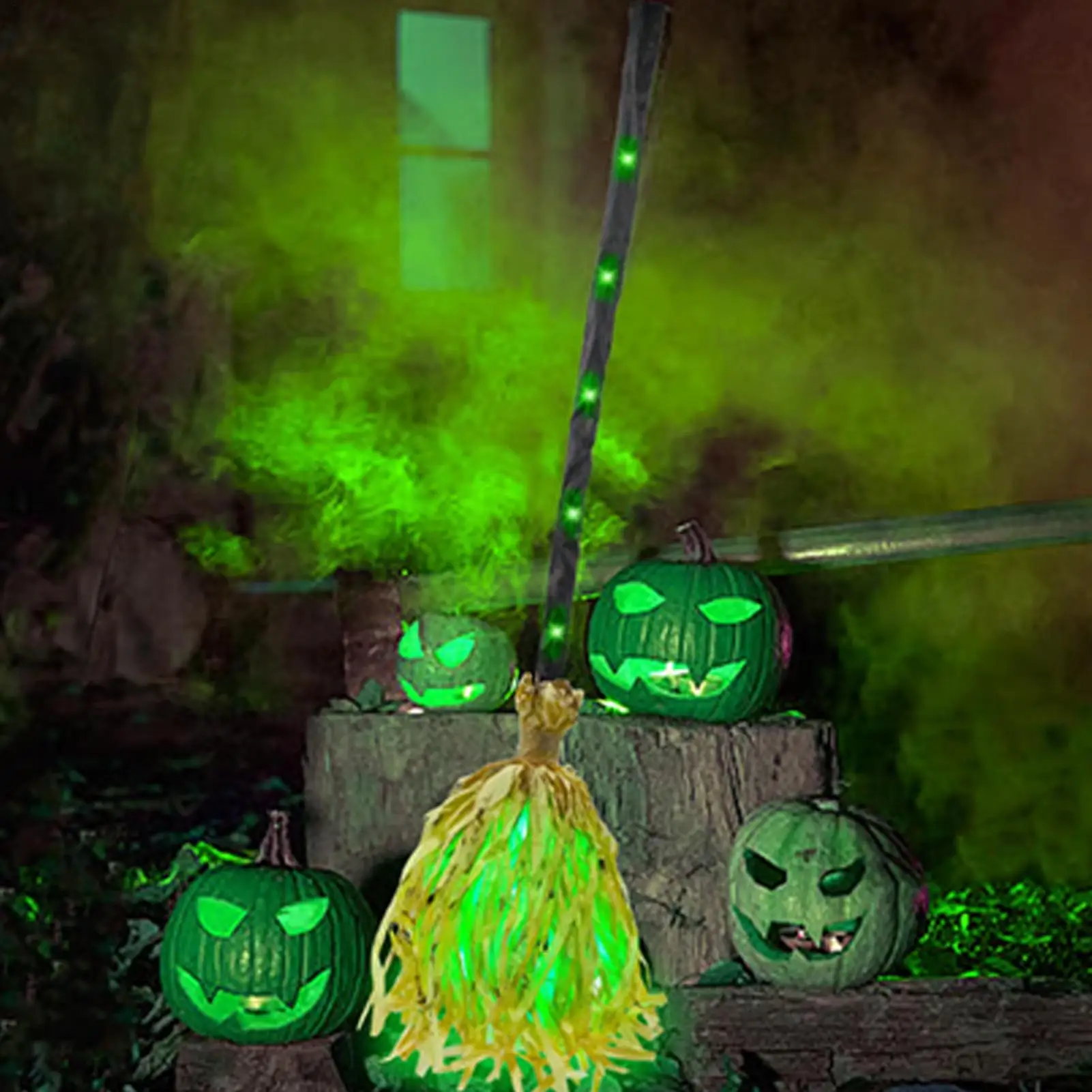 مكنسة عائمة للهالوين، مكنسة ساحرة عائمة مخيفة، زينة الهالوين مع ضوء صوت لديكور المنزل في الهواء الطلق #2