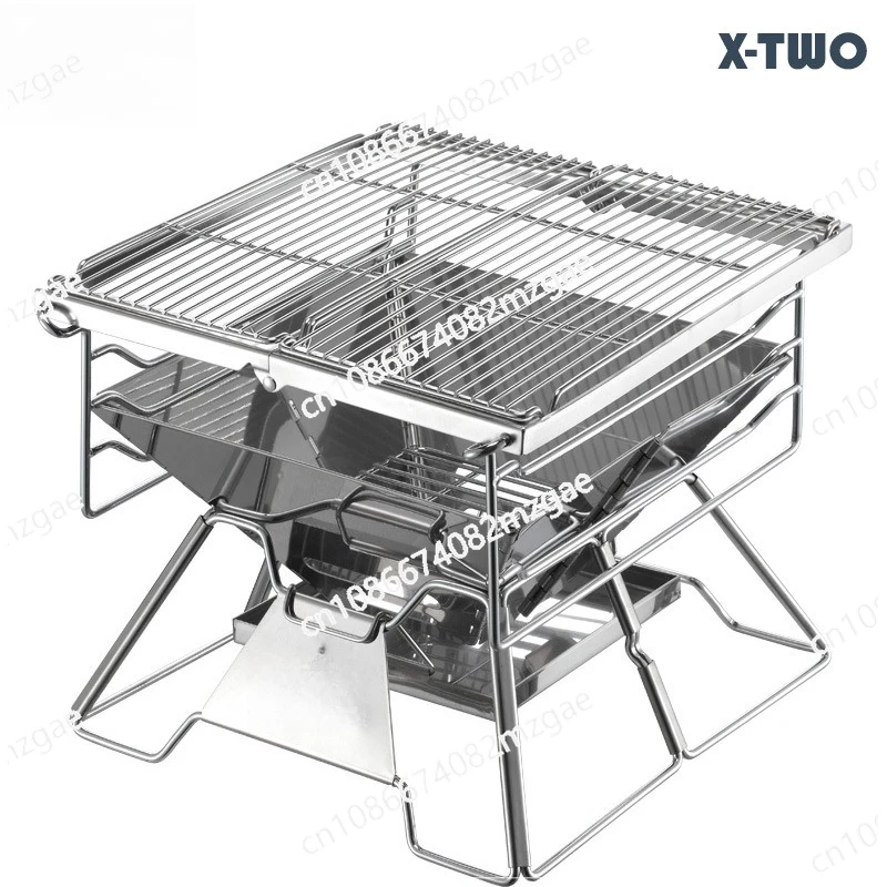 

Outdoor, Thickened Stainless Steel Grill Camping Portable Wild Charcoal Grill Household Set
